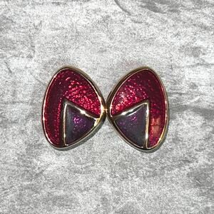 Vintage c1980 Bold & Beautiful Gold-Tone & Red Acrylic Triangle Clip-On Earrings